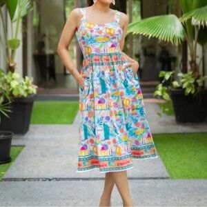 NWT Sohana Dolce midi Dress Novelty‎ summer vacay